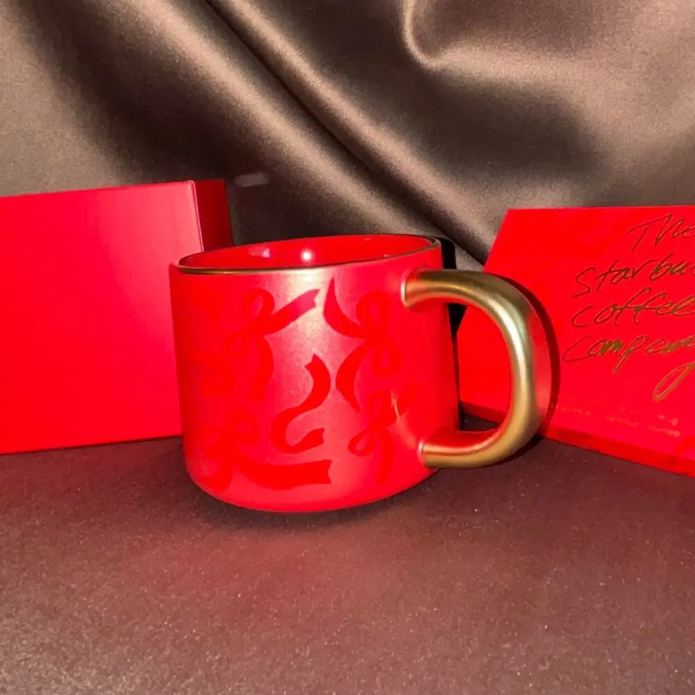 Starbucks Red Ceramic Mug with Gold Handle